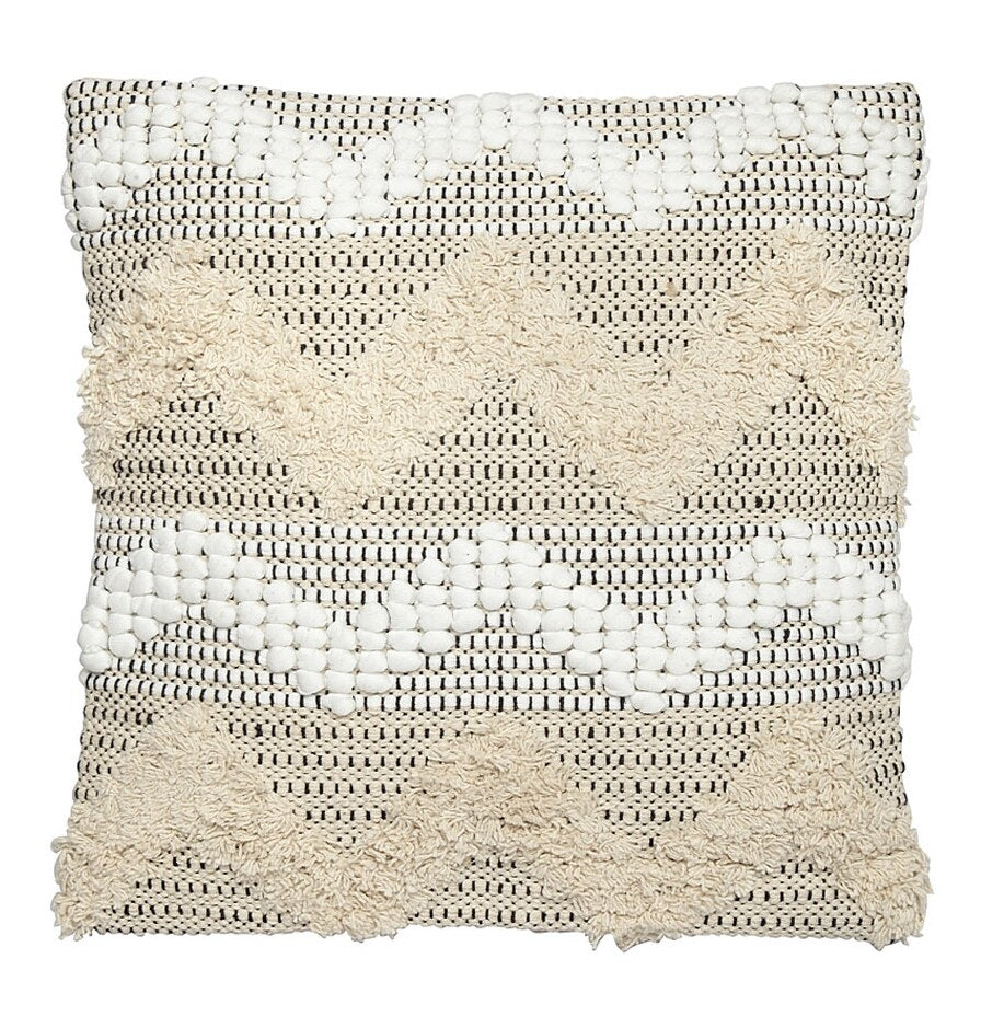 Beige & White Set of 2 Self Design Square Cushion Covers