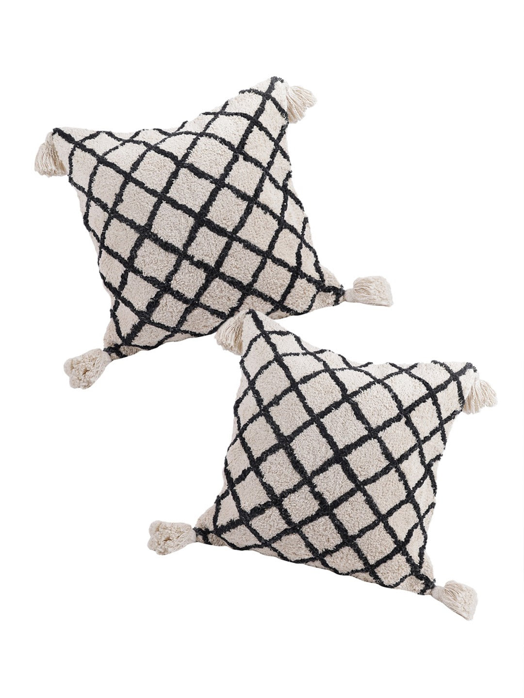 Set Of 2 Cream & Black Geometric Square Cushion Covers