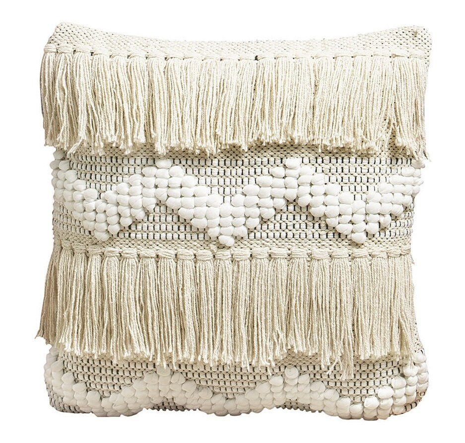Beige & White Set of 2 Self Design Square Cushion Covers