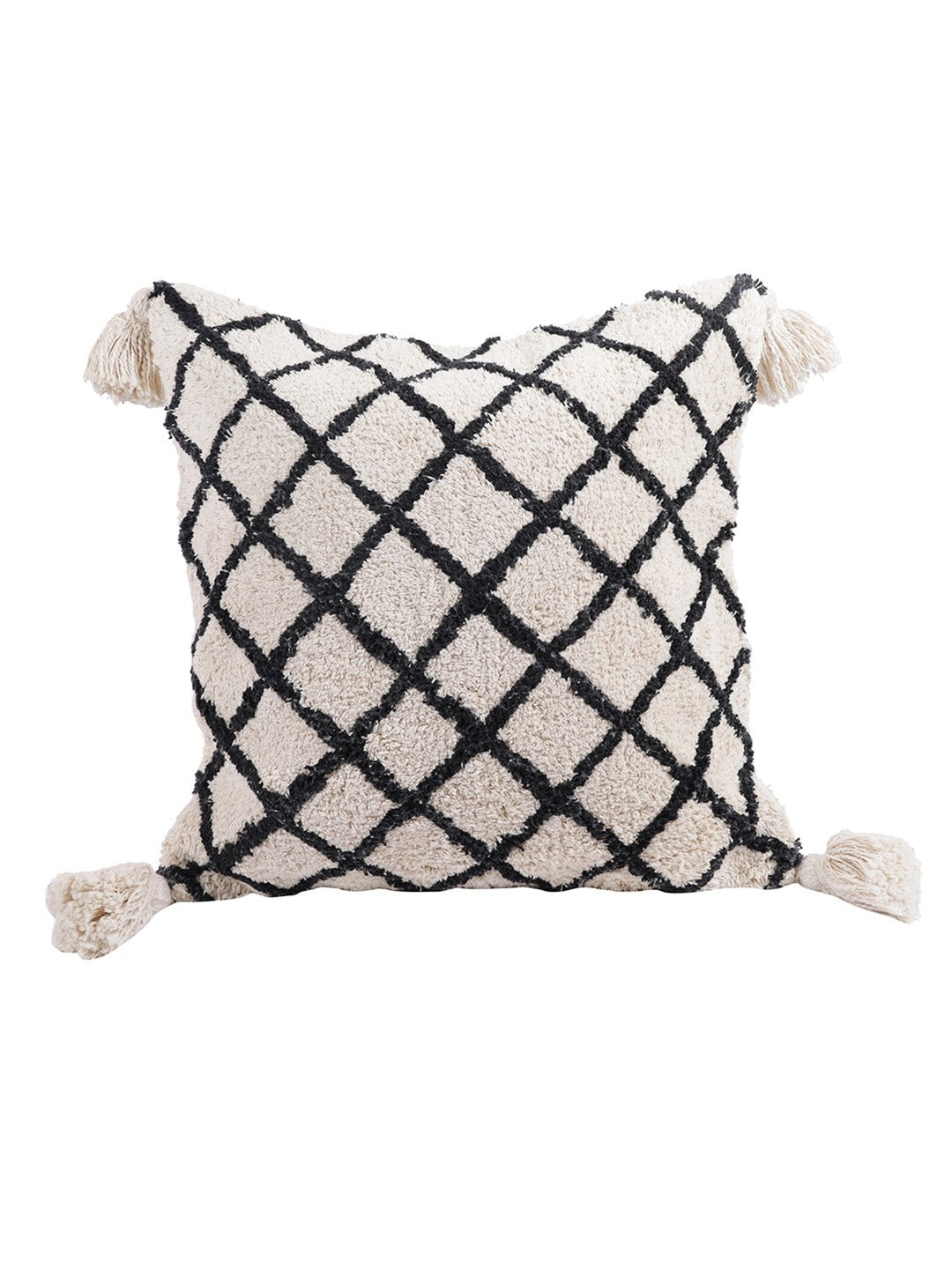 Set Of 2 Cream & Black Geometric Square Cushion Covers