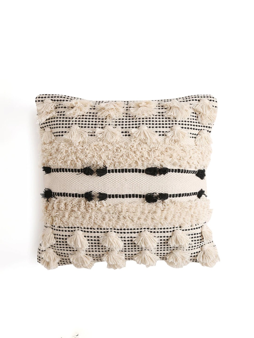 Beige & Black Embellished Square Cushion Covers