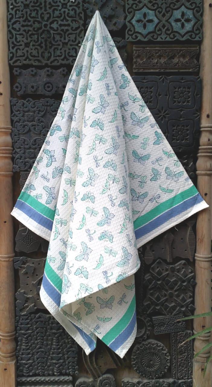 Kids Multicolored Printed Bath Towel white green with butterfly des urbanfurnishing