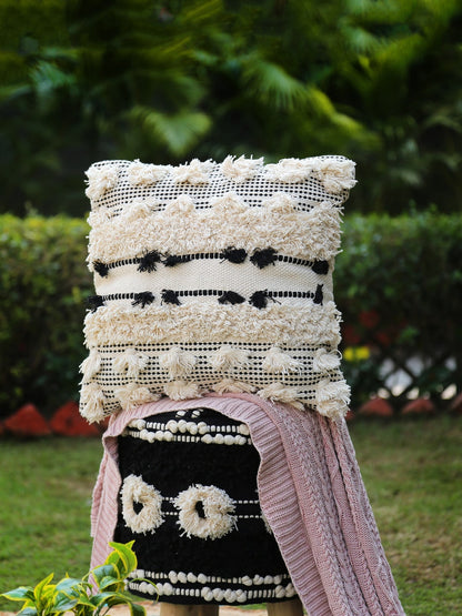 Beige & Black Embellished Square Cushion Covers