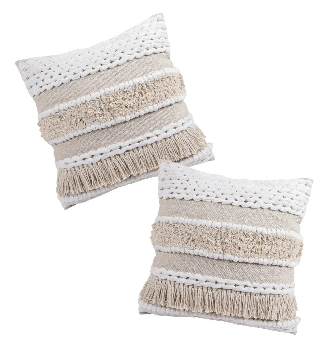 Set of 2 Handwoven Cotton Fringes Pillow Cover