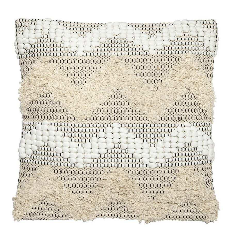 Beige & White Set of 2 Self Design Square Cushion Covers