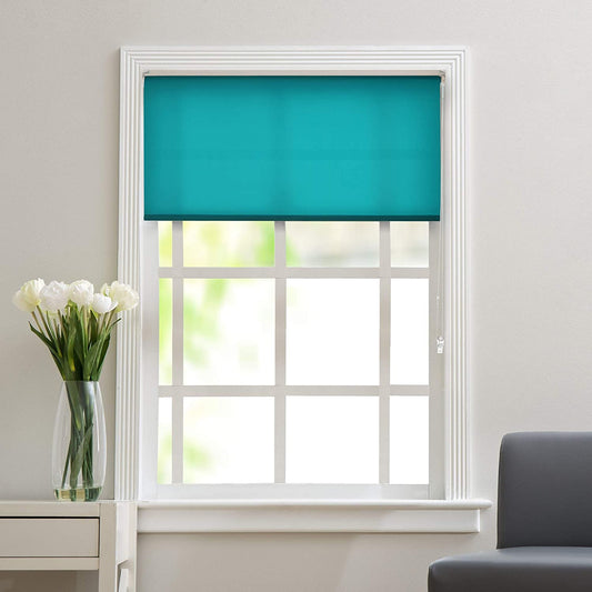 Deco Window Semi Blackout Roller Blinds for Windows (36" W X 84" L, Teal) Roll-Up Shades Light Filtering Sun UV Protection Polyester Curtains for Home & Office