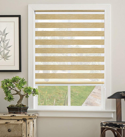 Deco Window Zebra Blinds for Windows (36" W X 84" L, Beige) Day and Night Polyester Curtains with Aluminium Cassette for Living, Bed Room & Office