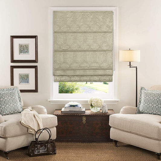 Deco Window Quilted Roman Blinds for Windows (Light Beige) 100% Blackout Curtains Thermal and Heat Reflective Shades for Home and Office