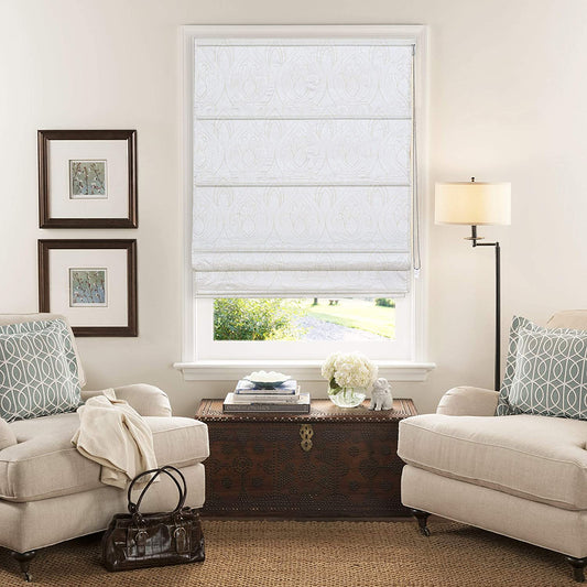 Deco Window Quilted Roman Blinds for Windows (Ivory) 100% Blackout Curtains Thermal and Heat Reflective Shades for Home and Office