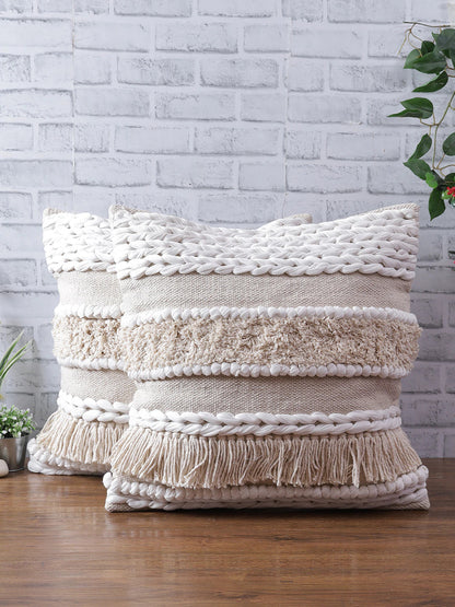 Set of 2 Handwoven Cotton Fringes Pillow Cover