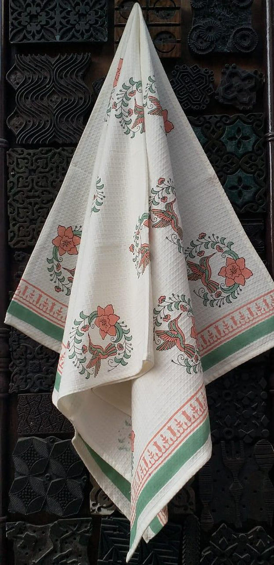 Unisex Multi Printed Bath Towel (white & green color floral pattern)