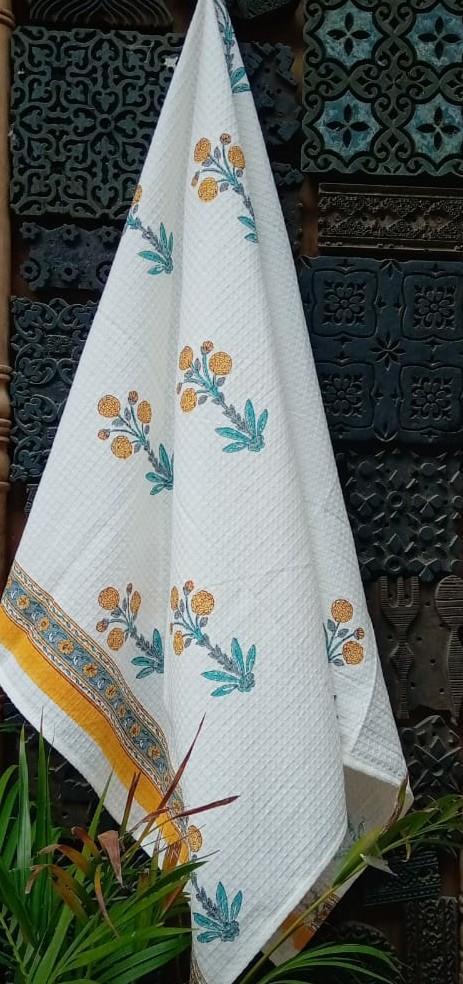 Unisex Multi Printed Bath Towel (green & white color floral design)