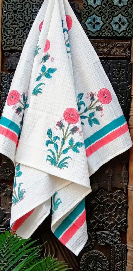 Unisex Multi Printed Bath Towel (white & green color floral design)